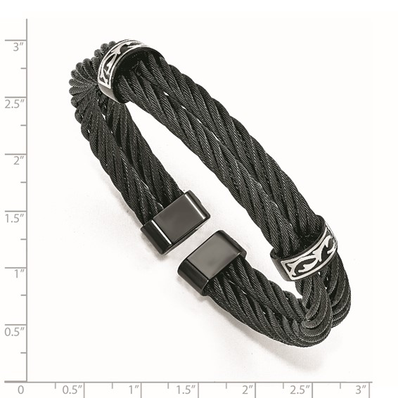Edward Mirell Black Ti & Sterling Silver Thorn Double Cable Cuff Bracelet