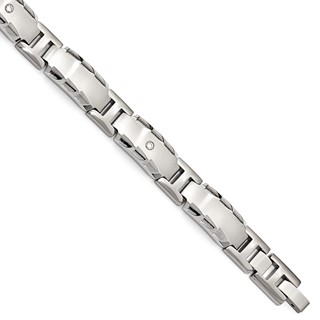 Edward Mirell Titanium Facet Edge .12ct Dia Brushed & Polished Link Bracele