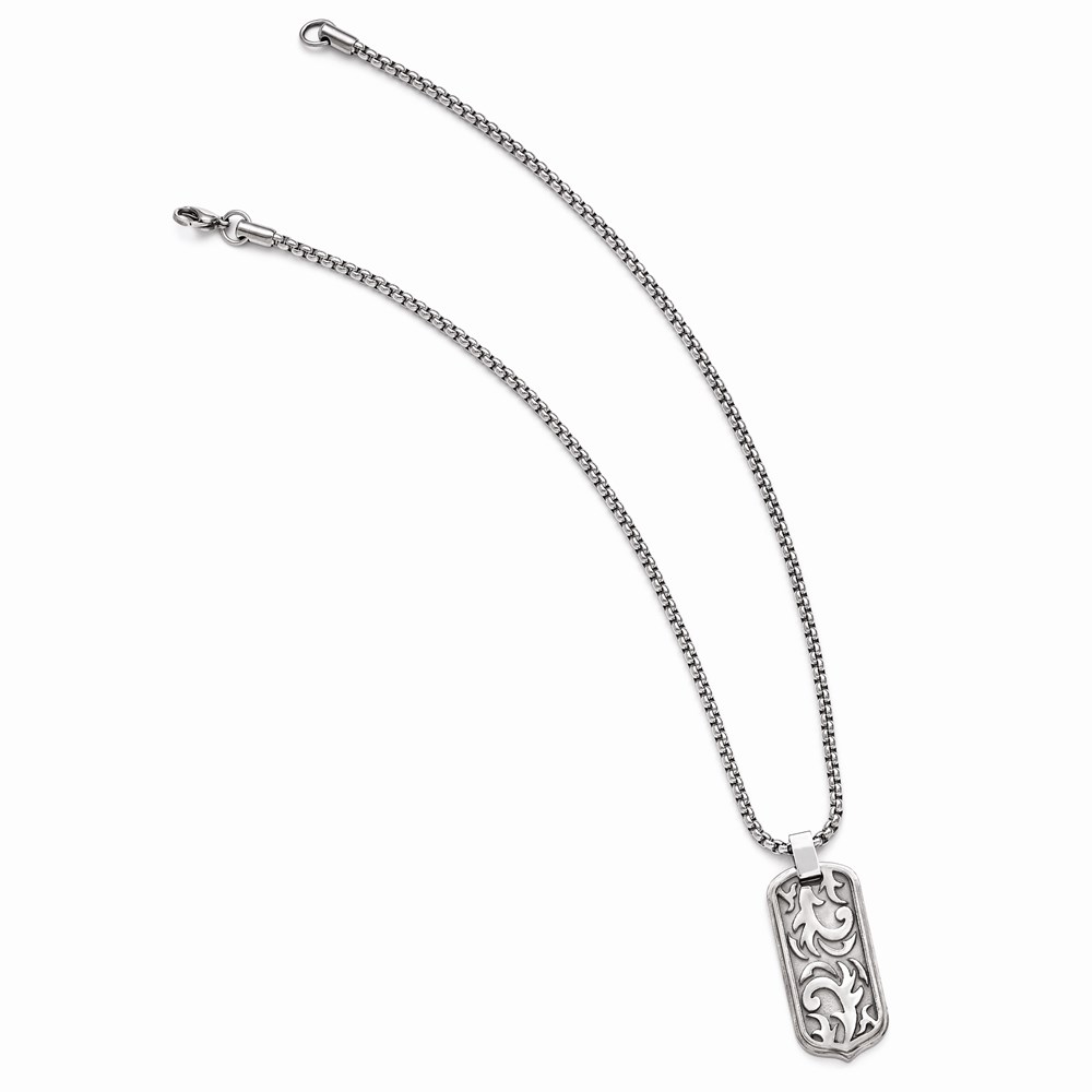 Pre-owned Edward Mirell 20" Titanium Cable Dog Tag Pendant Necklace In Gray