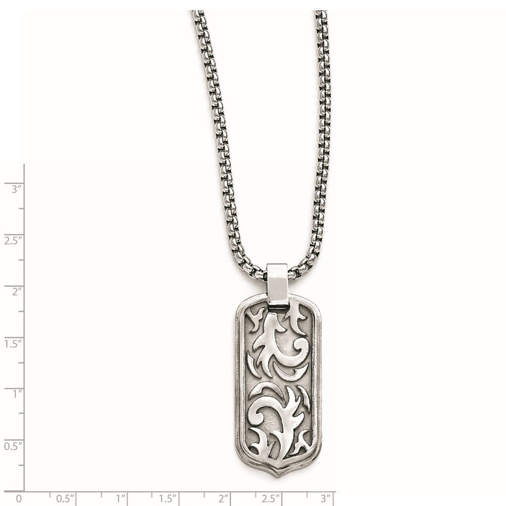Pre-owned Edward Mirell 20" Titanium Cable Dog Tag Pendant Necklace In Gray