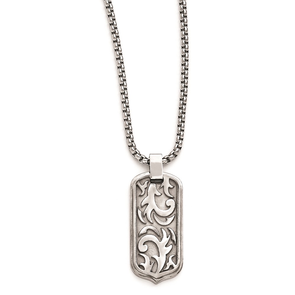 Pre-owned Edward Mirell 20" Titanium Cable Dog Tag Pendant Necklace In Gray