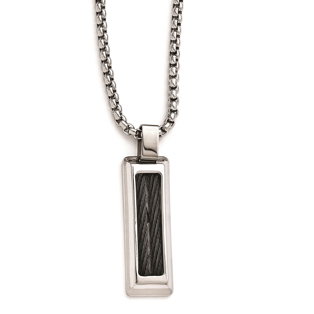 Pre-owned Edward Mirell 20"  Titanium & Black Memory Cable W/stainless Steel Necklace In Gray
