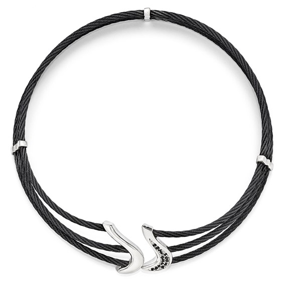 Edward Mirell Black Ti & Sterling Silver Black Spinel Cable Flex Collar