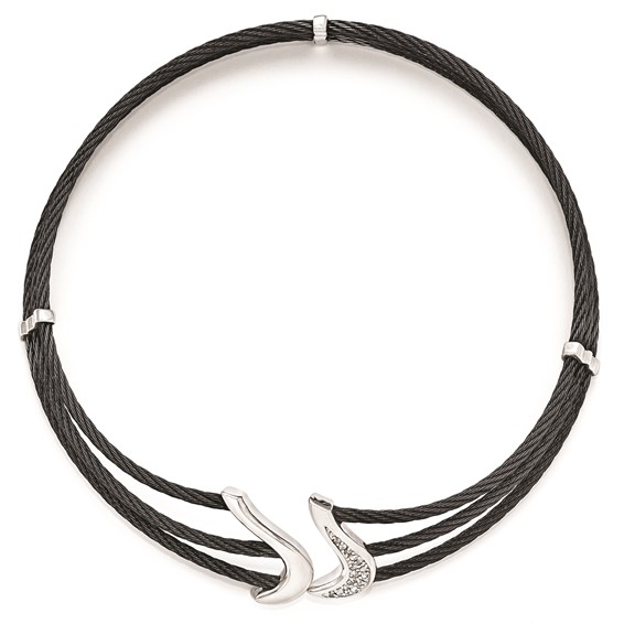 Edward Mirell Black Ti & Sterling Silver White Sapphire Cable Flex Collar
