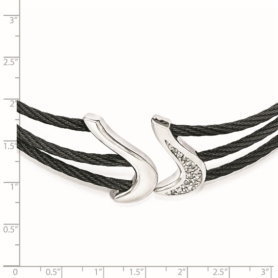 Edward Mirell Black Ti & Sterling Silver White Sapphire Cable Flex Collar