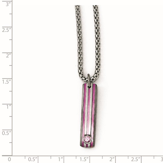 Edward Mirell Titanium Grooved Anodized & Pink Sapphire 2in ext Necklace