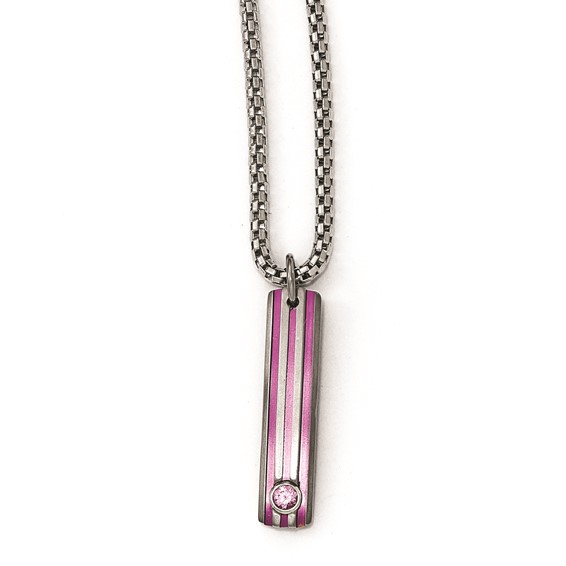 Edward Mirell Titanium Grooved Anodized & Pink Sapphire 2in ext Necklace