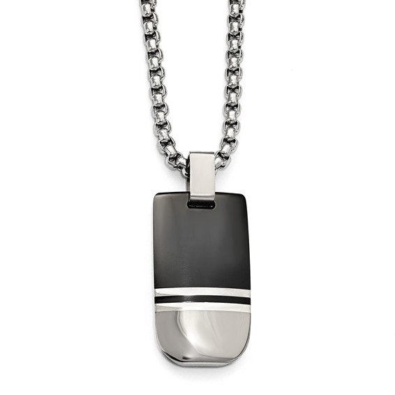 Edward Mirell Black Ti & Sterling Silver Polished Pendant Necklace