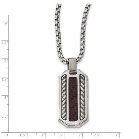 Edward Mirell Stainless Steel Marsala Carbon Fiber Dog Tag Necklace