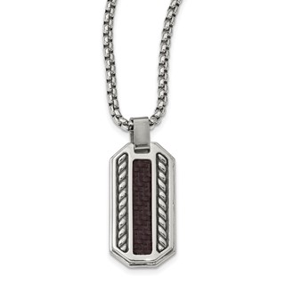 Edward Mirell Stainless Steel Marsala Carbon Fiber Dog Tag Necklace
