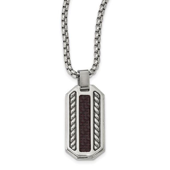 Edward Mirell Stainless Steel Marsala Carbon Fiber Dog Tag Necklace