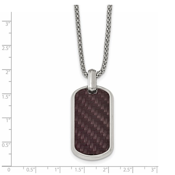 Edward Mirell Stainless Steel Marsala Carbon Fiber Dog Tag Necklace
