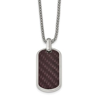 Edward Mirell Stainless Steel Marsala Carbon Fiber Dog Tag Necklace