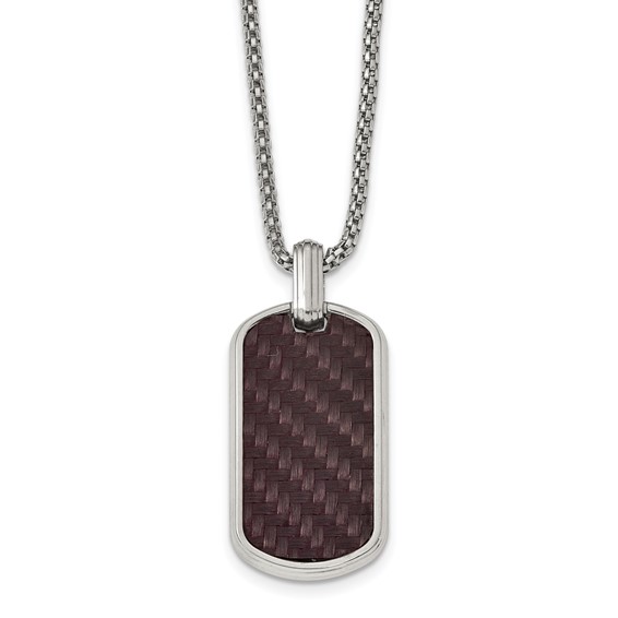 Edward Mirell Stainless Steel Marsala Carbon Fiber Dog Tag Necklace