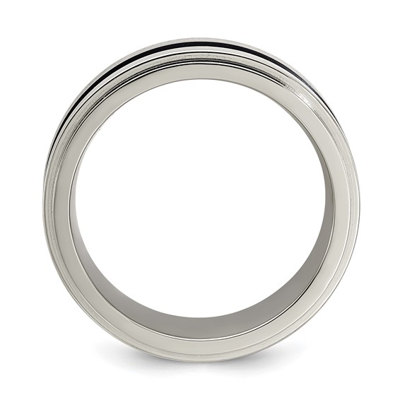 Edward Mirell Gray Titanium with Blue Anodized Stripe Flat Grooved Step Edge 8mm Band