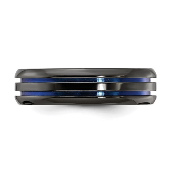Edward Mirell Black Ti Beveled & Grooved Blue Anodized 6mm Band
