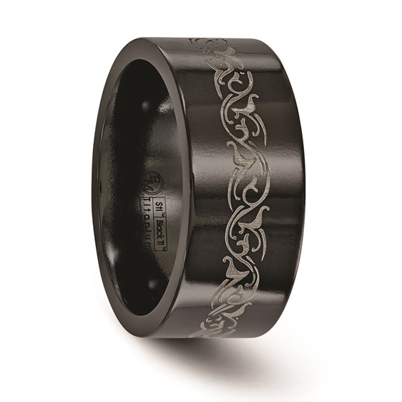 Edward Mirell Titanium Black Ti Flat Laser Patterned 10mm Band