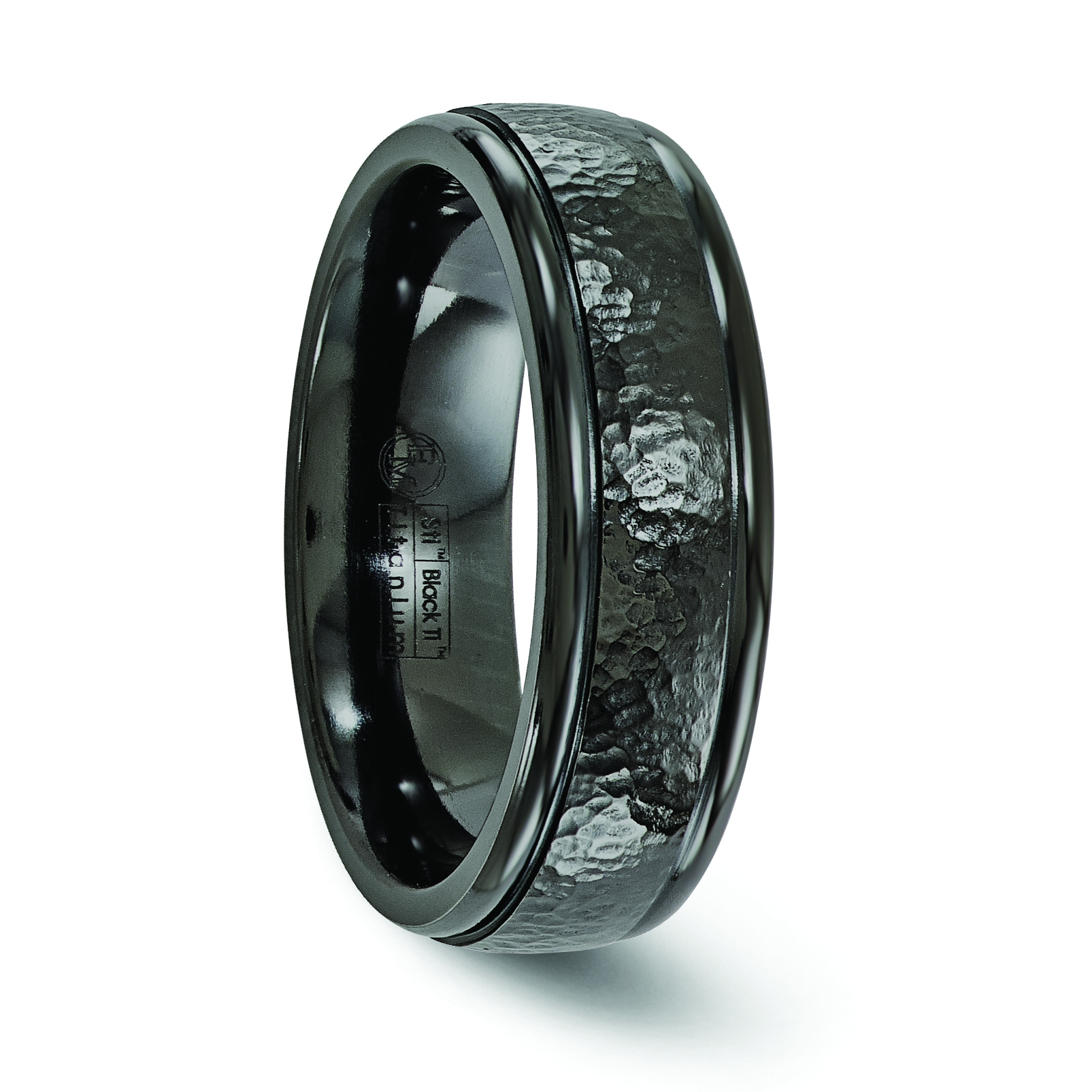 Edward Mirell Titanium Black Hammered 7mm Wedding Ring Band Man Fancy ...