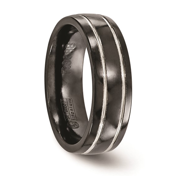 Edward Mirell Titanium Black Ti & Grey Grooved 7mm Band