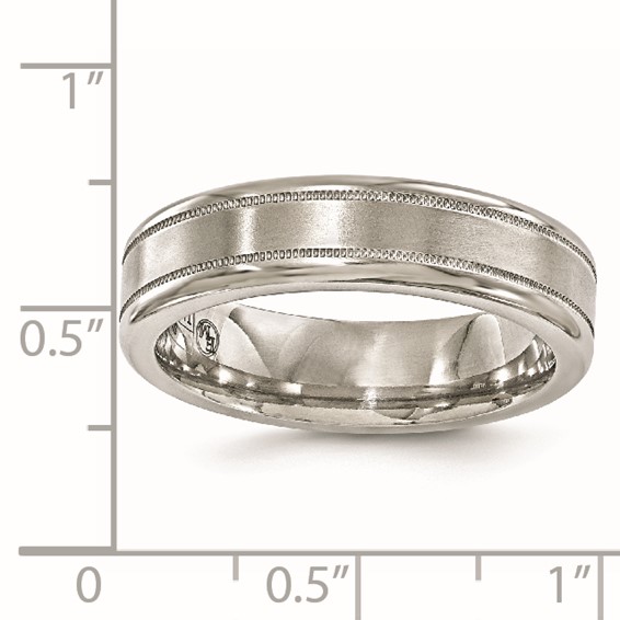 Edward Mirell Titanium Brushed/Polished Flat Milgrain 6mm Band Size 6