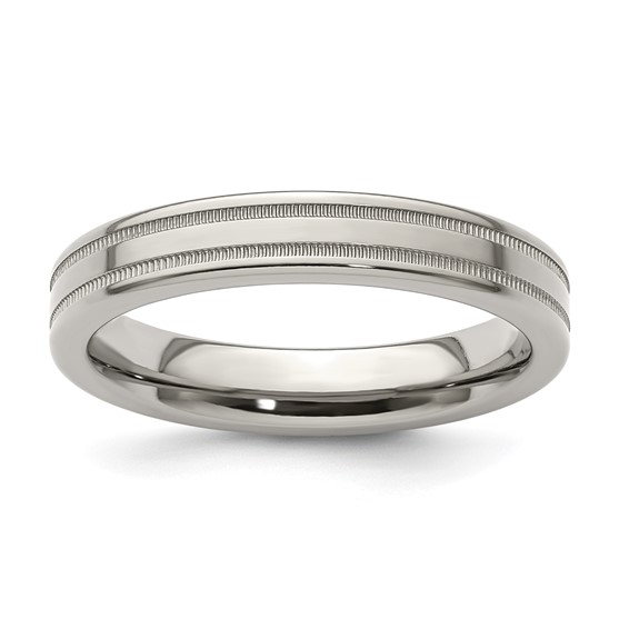 Edward Mirell Titanium Brushed/Polished Flat Milgrain 4mm Band Size 5