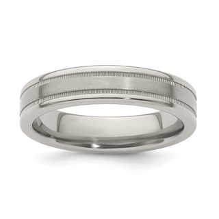 Edward Mirell Titanium Brushed/Polished Flat Milgrain 5mm Band Size 5