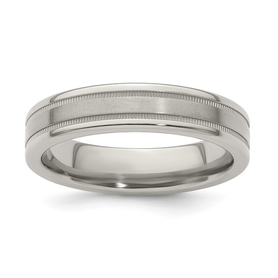 Edward Mirell Titanium Brushed/Polished Flat Milgrain 5mm Band Size 5