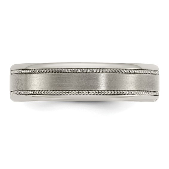 Edward Mirell Titanium Brushed/Polished Flat Milgrain 6mm Band Size 6