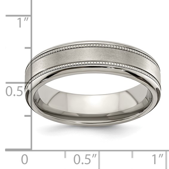 Edward Mirell Titanium Brushed/Polished Flat Milgrain 6mm Band Size 6