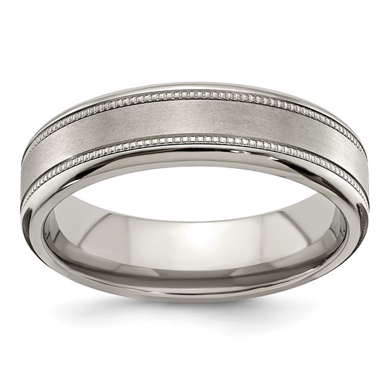 Edward Mirell Titanium Brushed/Polished Flat Milgrain 6mm Band Size 6
