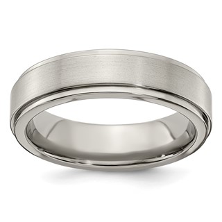 Edward Mirell Titanium Brushed/Polished Flat Step Edge 6mm Band Size 6