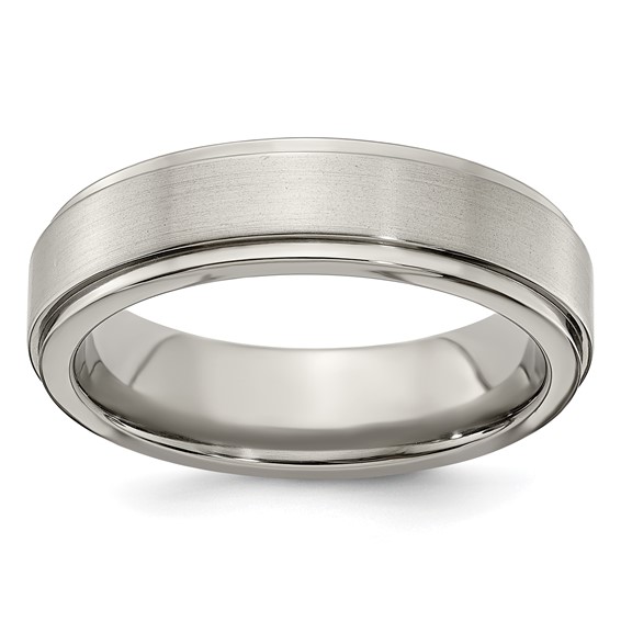 Edward Mirell Titanium Brushed/Polished Flat Step Edge 6mm Band Size 6