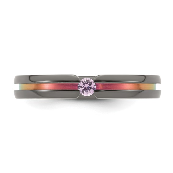 Edward Mirell Black Ti Pink Sapphire and Pink Anodized Grooved 4mm Band