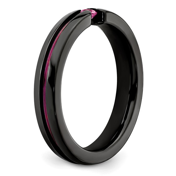 Edward Mirell Black Ti Pink Sapphire and Pink Anodized Grooved 4mm Band