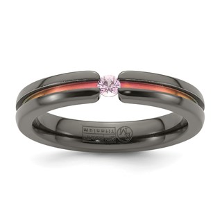 Edward Mirell Black Ti Pink Sapphire and Pink Anodized Grooved 4mm Band