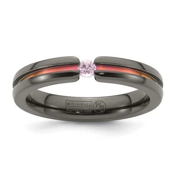 Edward Mirell Black Ti Pink Sapphire and Pink Anodized Grooved 4mm Band