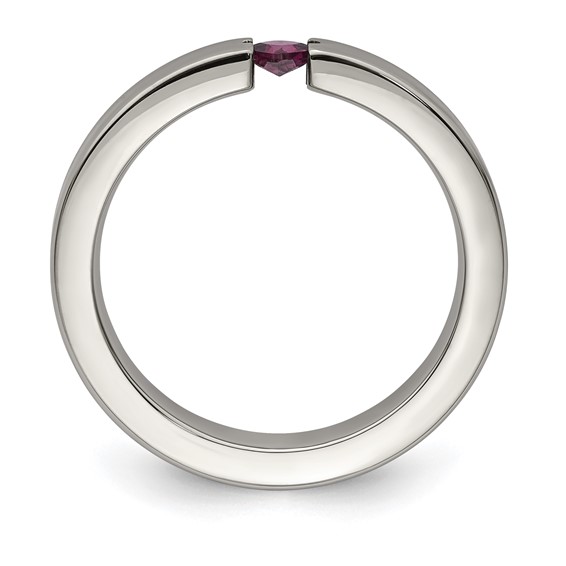 Edward Mirell Titanium Tension-set Square Rhodolite Garnet Brushed 4mm Band