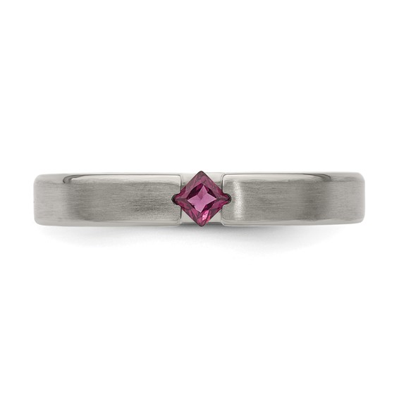 Edward Mirell Titanium Tension-set Square Rhodolite Garnet Brushed 4mm Band
