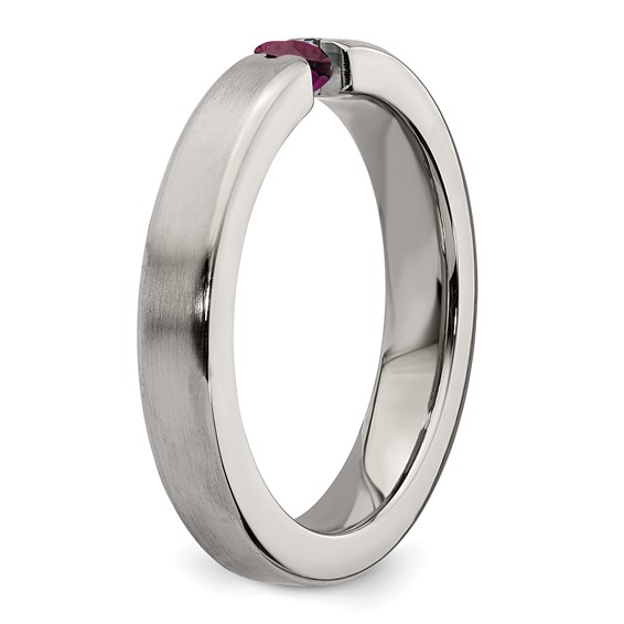 Edward Mirell Titanium Tension-set Square Rhodolite Garnet Brushed 4mm Band