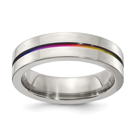 Edward Mirell Gray Titanium Rainbow Anodized Grooved Flat Bands