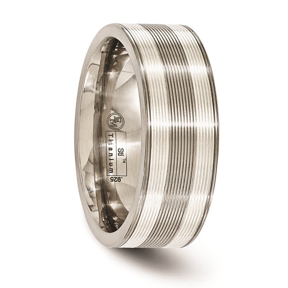 Edward Mirell Titanium with Sterling Silver Inlay Grooved 8.5mm Band