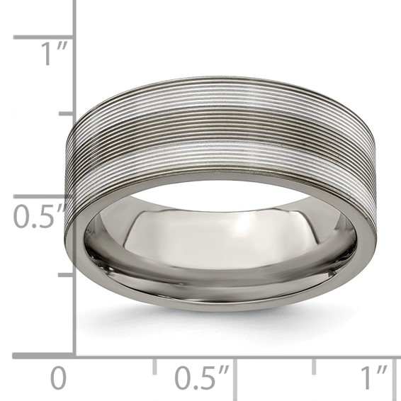 Edward Mirell Titanium with Sterling Silver Inlay Grooved 8.5mm Band