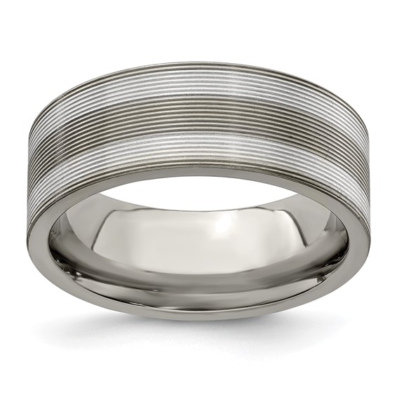 Edward Mirell Titanium with Sterling Silver Inlay Grooved 8.5mm Band