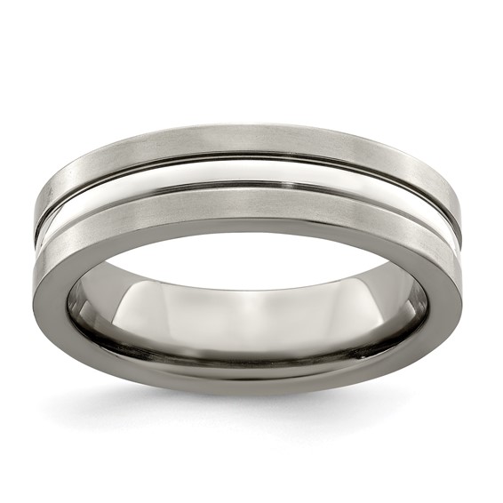 Edward Mirell Titanium Brushed&Polished w/Sterling Silver 6mm Band