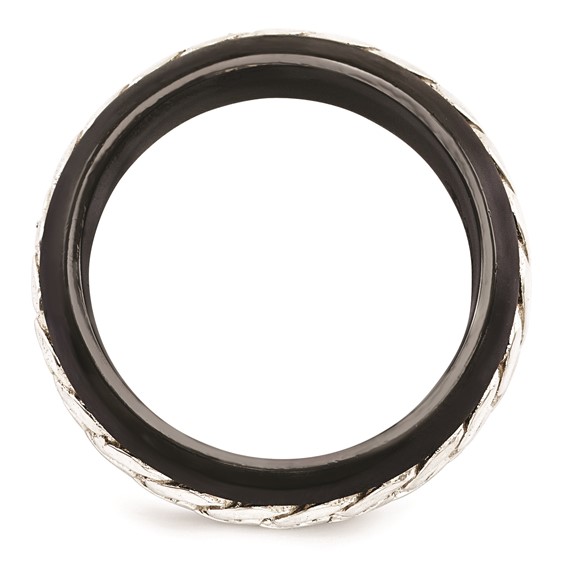 Edward Mirell Black Ti & Sterling Silver Beveled Casted 9mm Band