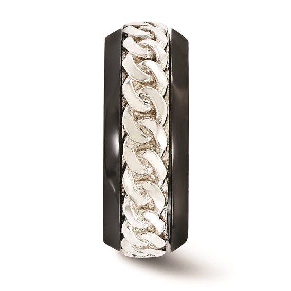 Edward Mirell Black Ti & Sterling Silver Beveled Casted 9mm Band