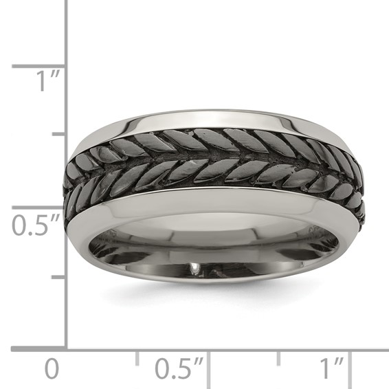 Edward Mirell Stainless Steel and Black Ti Rope Design Beveled Casted 9mm Band