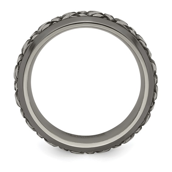 Edward Mirell Black Ti and Titanium Woven Design Beveled Casted 9mm Band