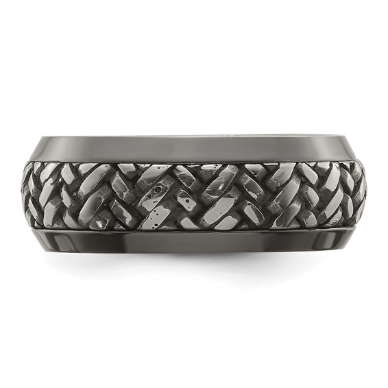Edward Mirell Black Ti and Titanium Woven Design Beveled Casted 9mm Band