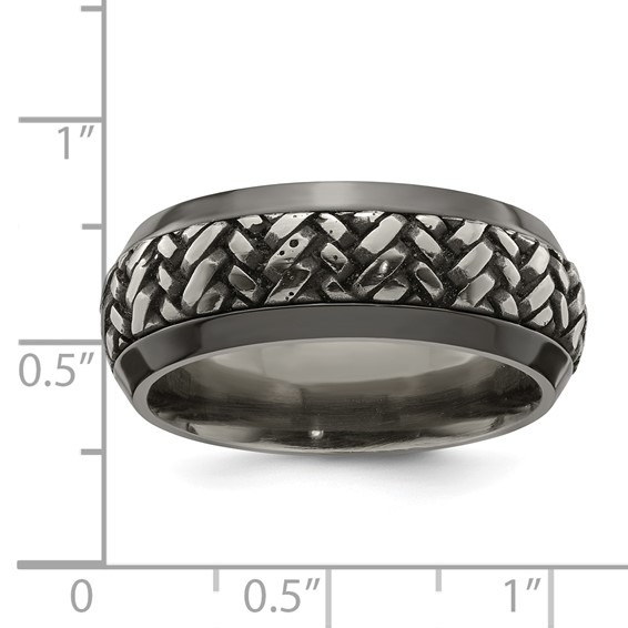 Edward Mirell Black Ti and Titanium Woven Design Beveled Casted 9mm Band
